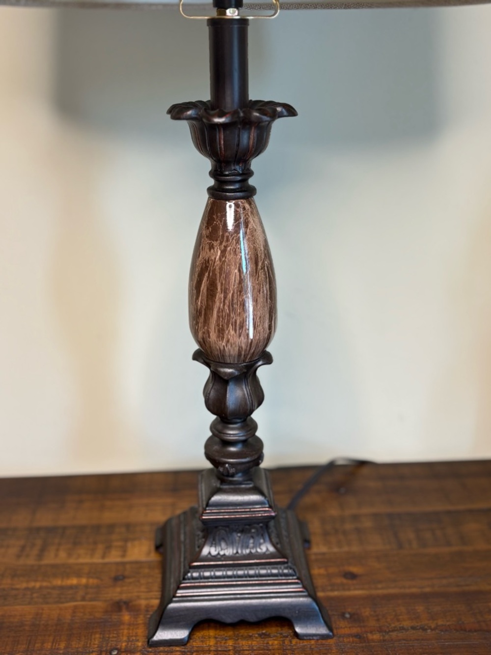 Allen + Roth Bronze Plug In Resin Base Lamp With Fabric Shade - Picture 2 of 10